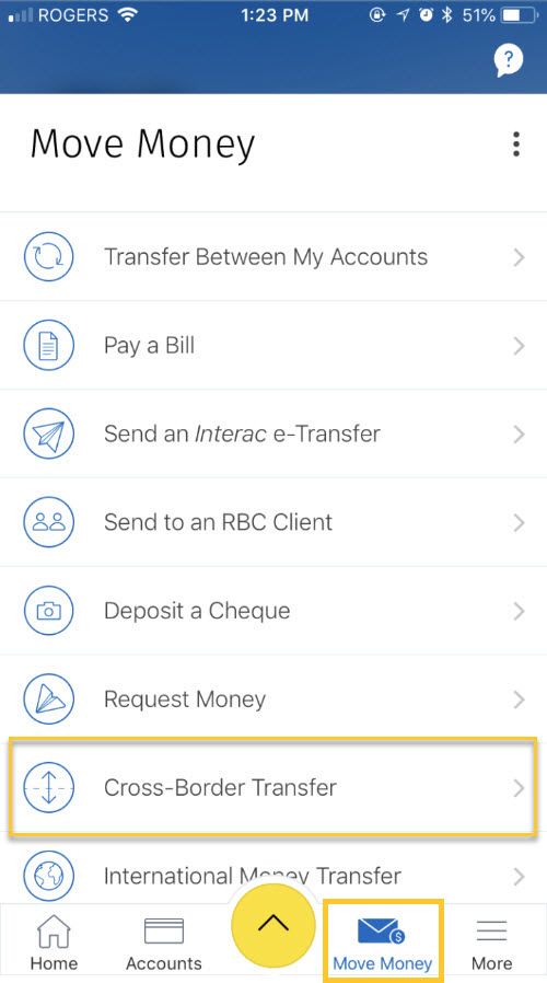 From the Move Money Menu select Cross-Border Transfer