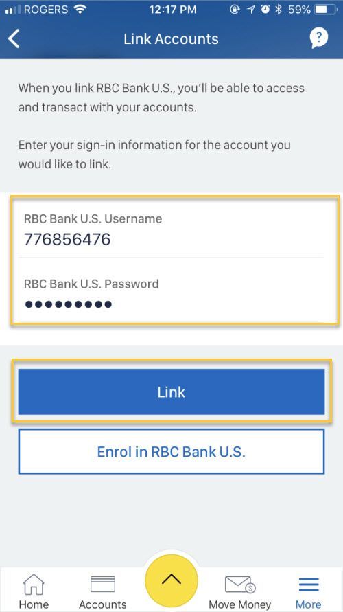 Enter your U.S. Online Banking username and password, and hit Link