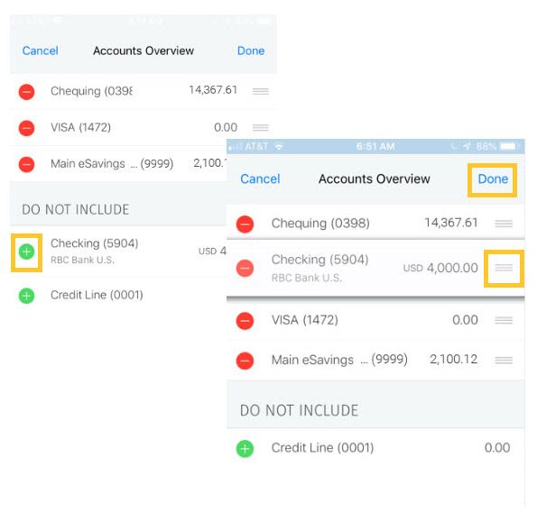 Choose the accounts you want displayed in the Accounts Overview and hit Done