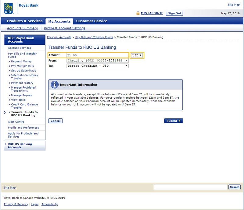 Enter the Amount of your transfer and choose your Currency