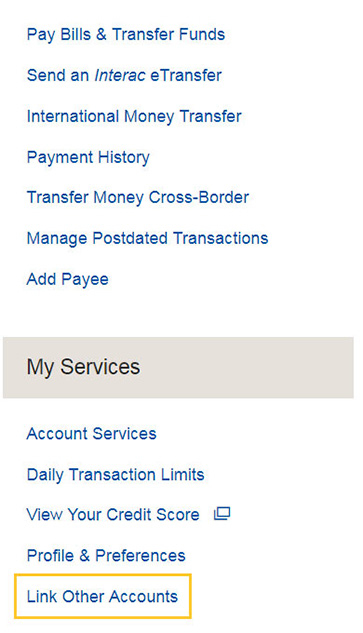 To add and view your U.S. Online Banking accounts through your Canadian OLB, go back to the Link Other Accounts menu