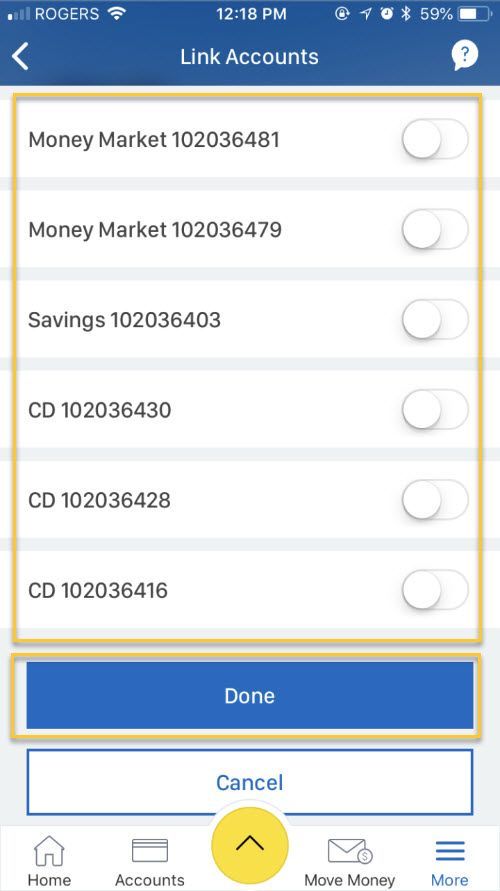 Scroll down and select which U.S. accounts you want to view in your app and hit Done